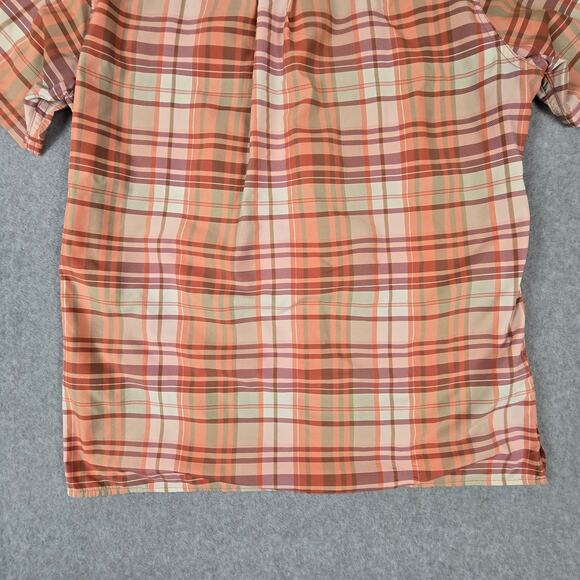 Eddie Bauer Shirt Mens Size Medium Short Sleeve Button Down Peach color Plaid - Picture 10 of 16